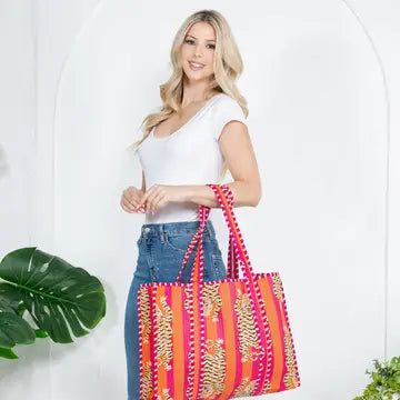 LA Quilted Tote Bag Zebra Pink