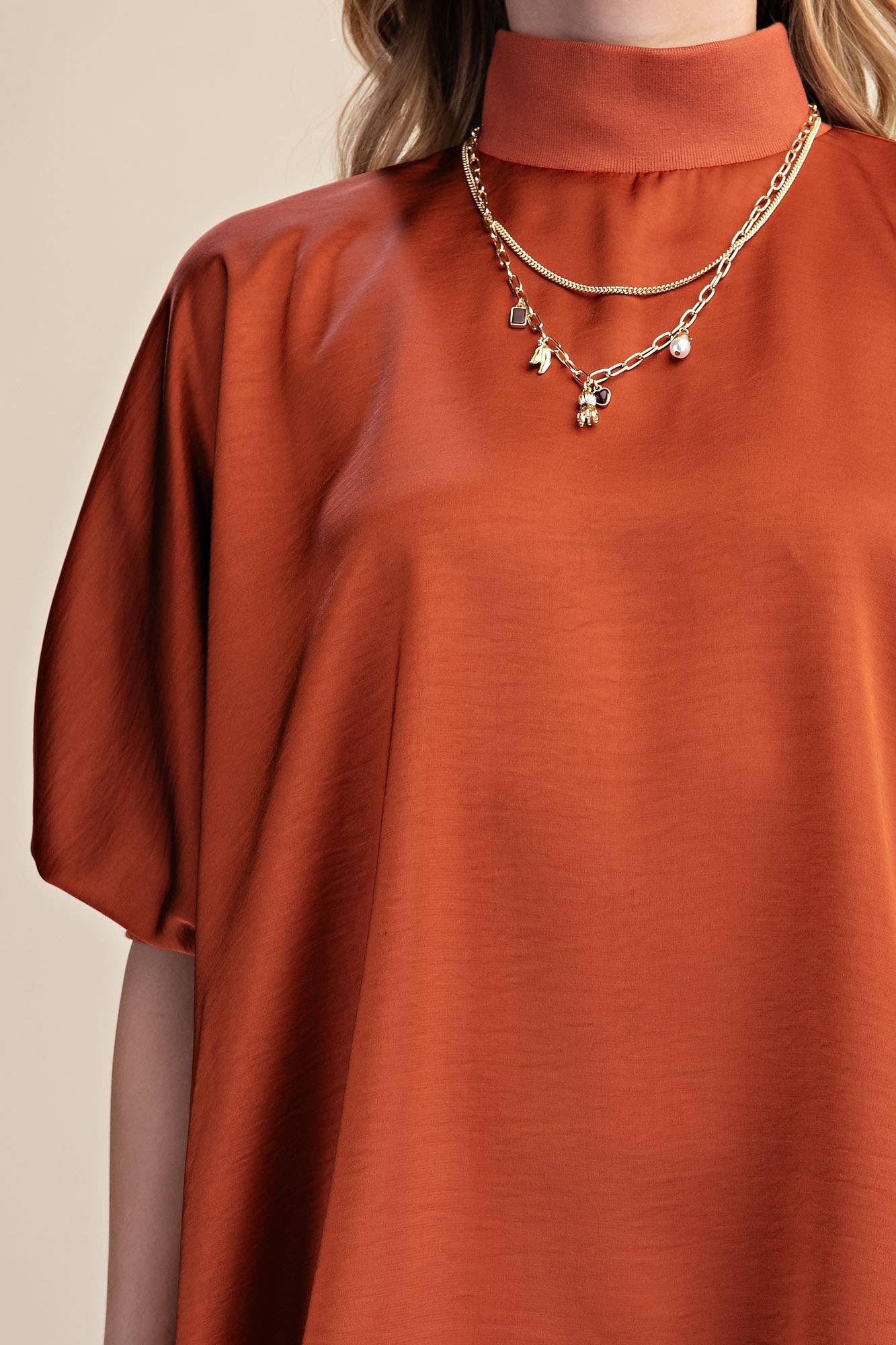 Mock Neck Oversized Top Rust
