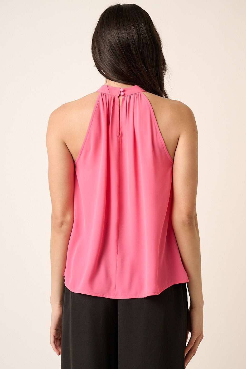 PLEATED A-LINE HALTER TOP: HOT PINK