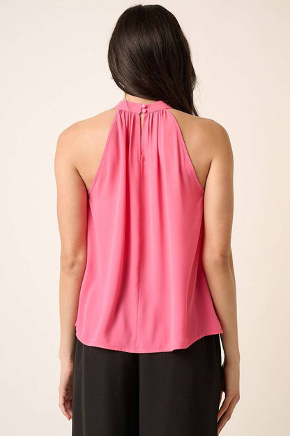 PLEATED A-LINE HALTER TOP: HOT PINK