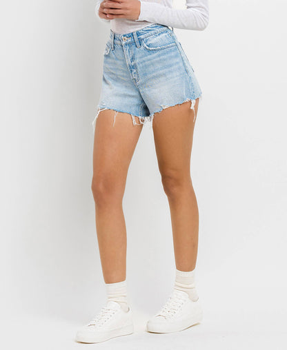 High Rise Distressed Hem A Line Shorts Vervet