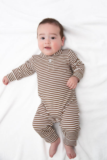 Brown Stripes Sweatshirt Polo Romper 3-6mo