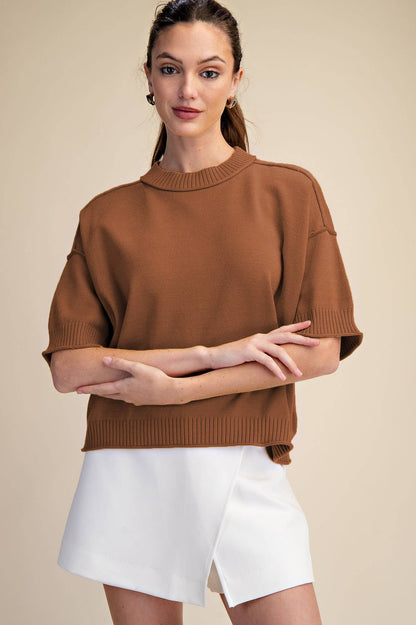 Glam Sweater Elbow-Length Sleeves Camel