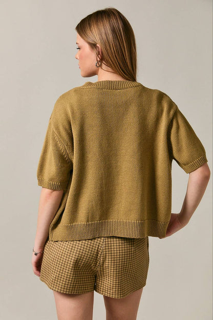 Le-Lis SHORT SLEEVE CARDIGAN: LT BLUE