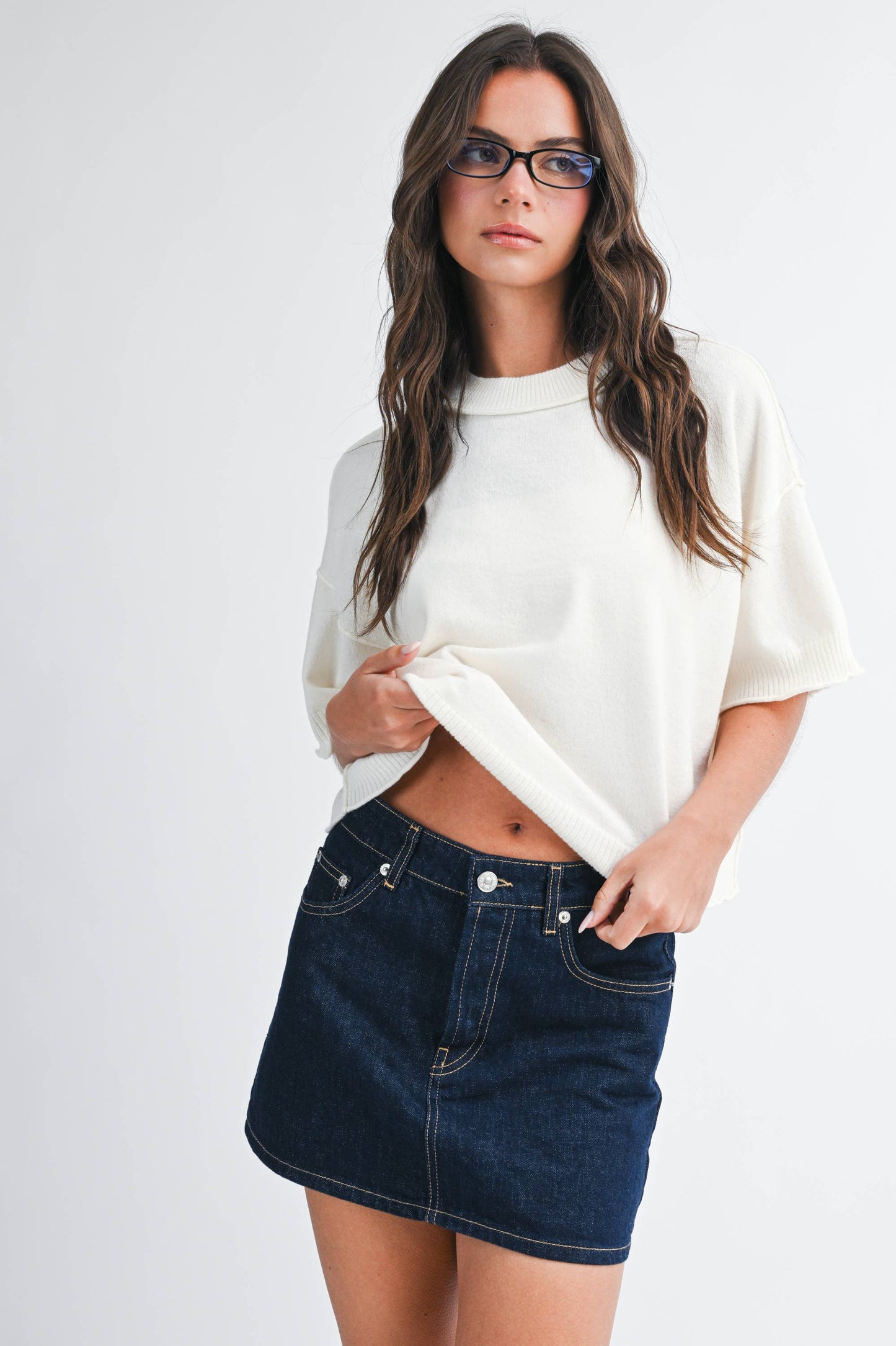 Cropped Short Slv Sweater Camel