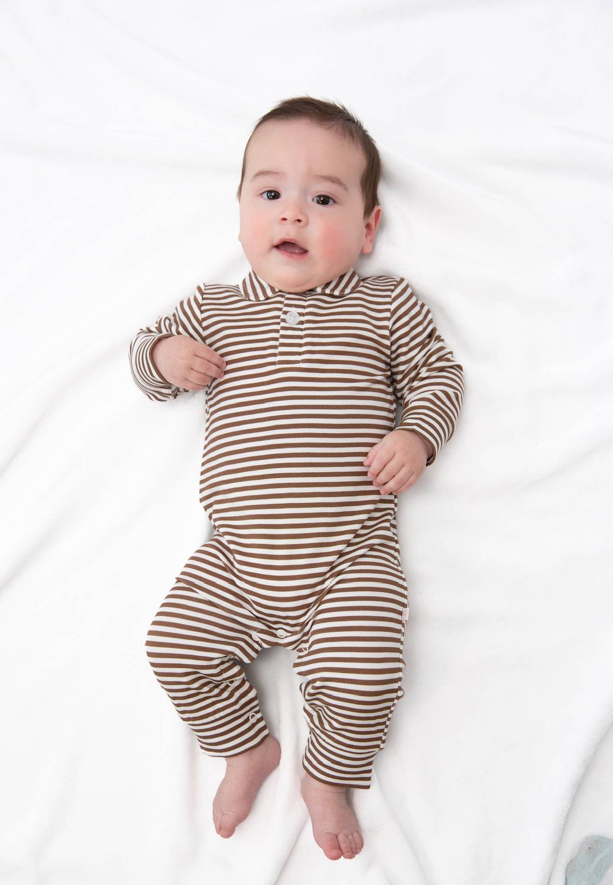 Brown Stripes Sweatshirt Polo Romper 3-6mo