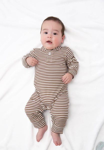 Brown Stripes Sweatshirt Polo Romper 3-6mo