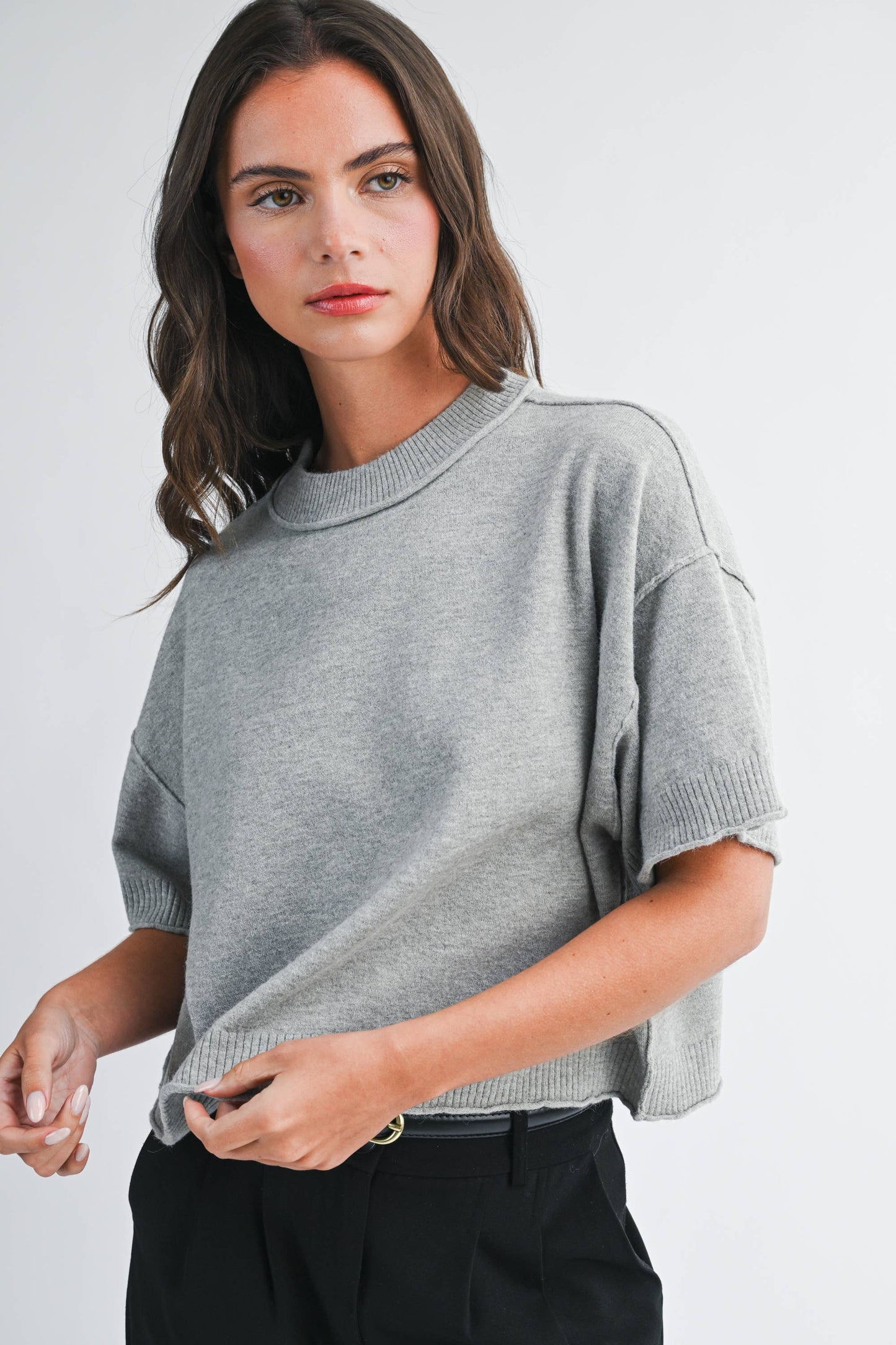 Cropped Short Slv Sweater Camel