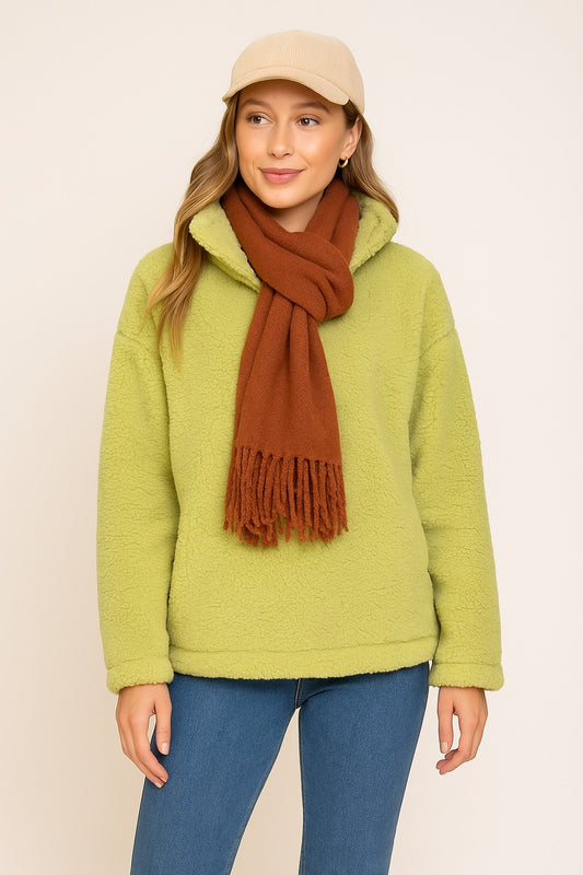 Timing High Neck Sage Fuzzy High Neck Green Top