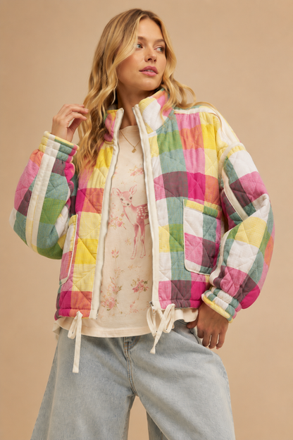 Multi-color Plaid Padded Rainbow Jacket