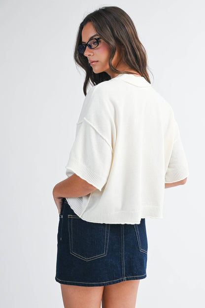 Cropped Short Slv Sweater Camel
