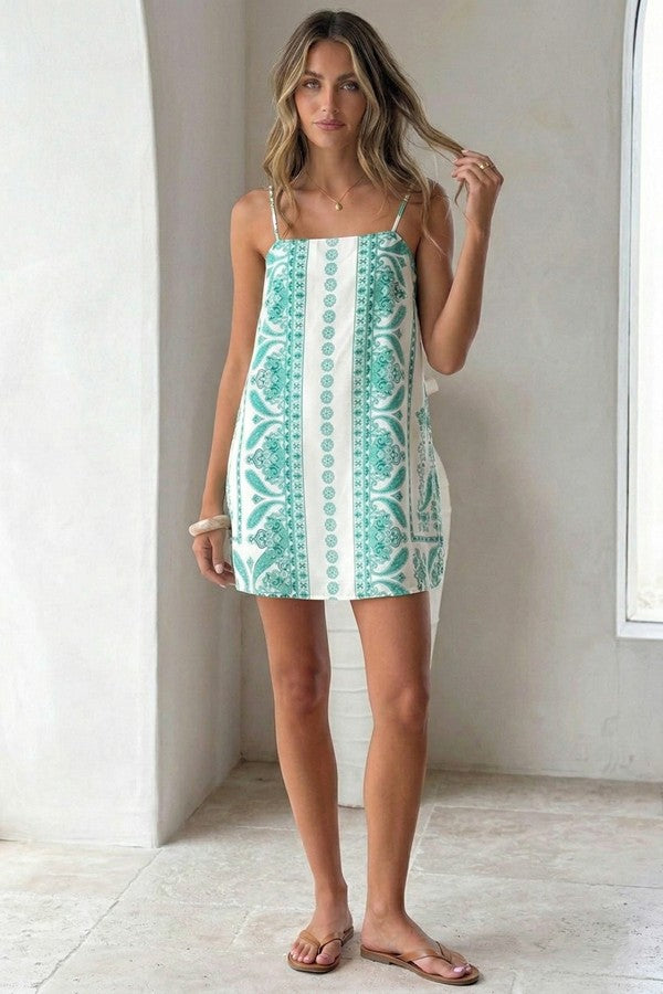 SundayUp Green Paisley Stripe Mini Dress