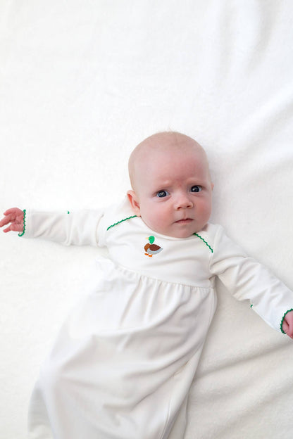 Pip Embroidered Gown - Mallard Duck: NB