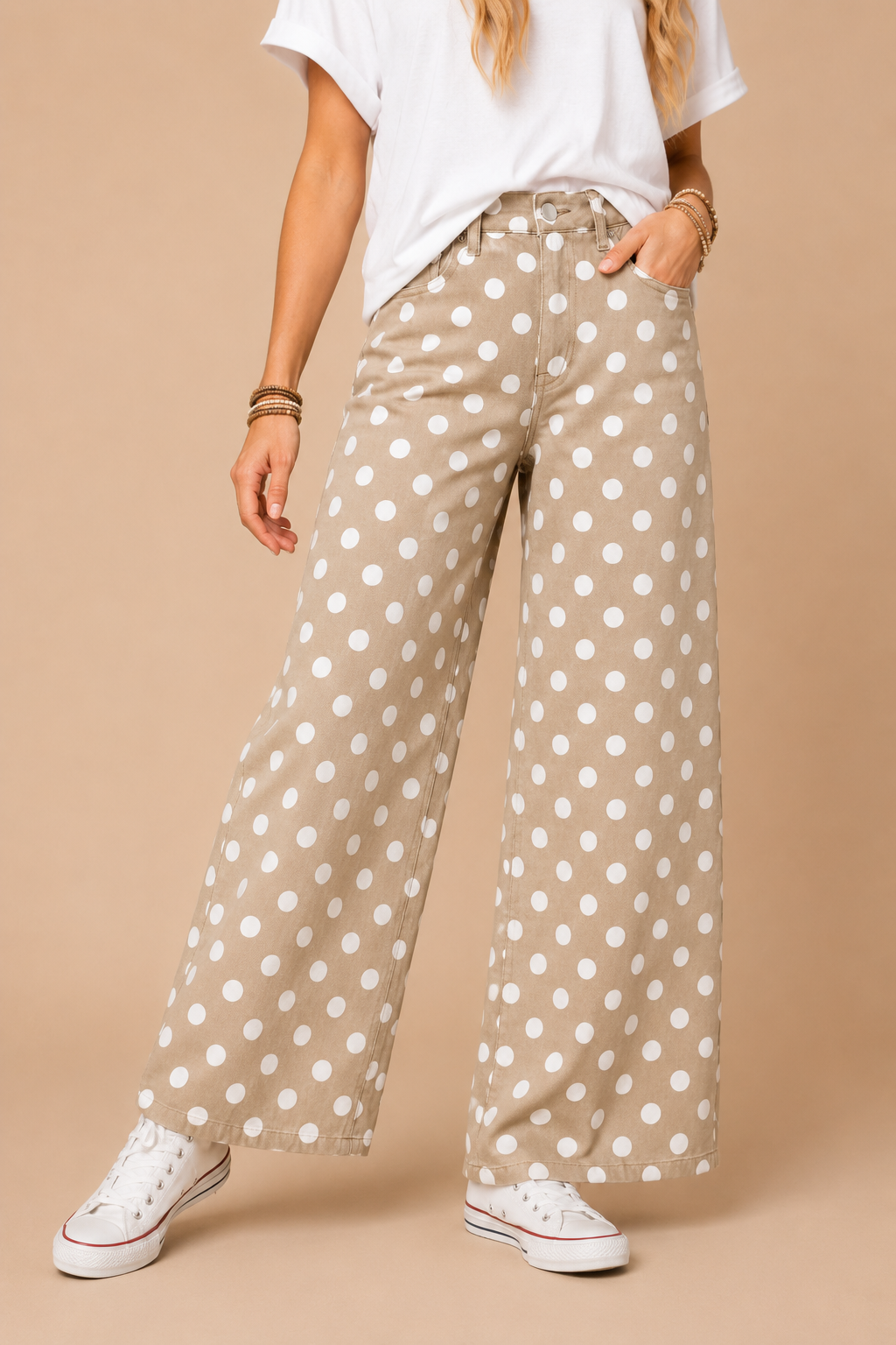 Polkadot Denim Relaxed Khaki/White