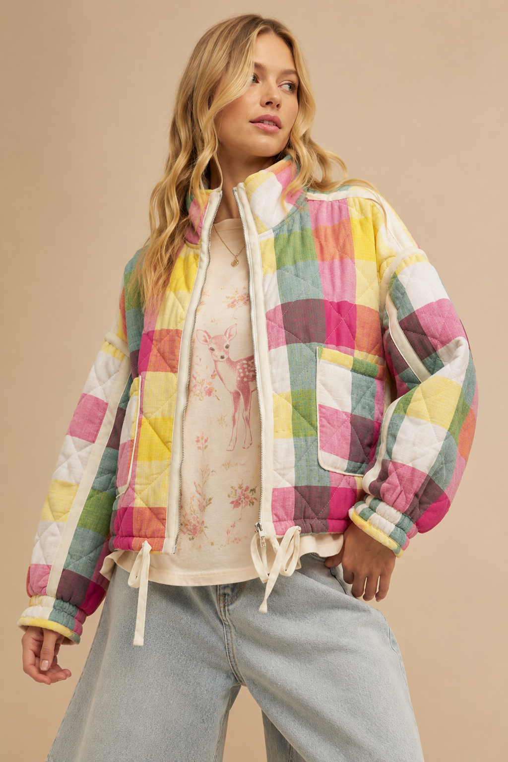 Multi-color Plaid Padded Rainbow Jacket