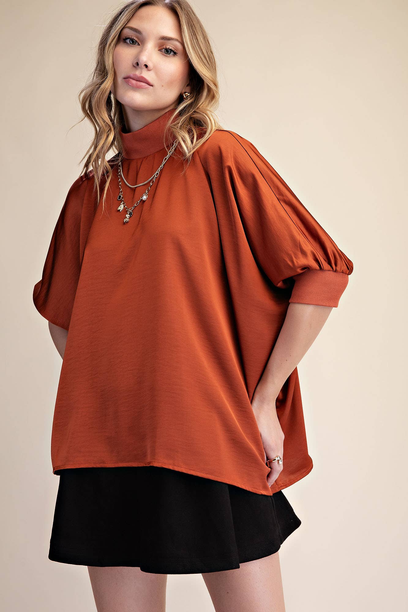 Mock Neck Oversized Top Rust
