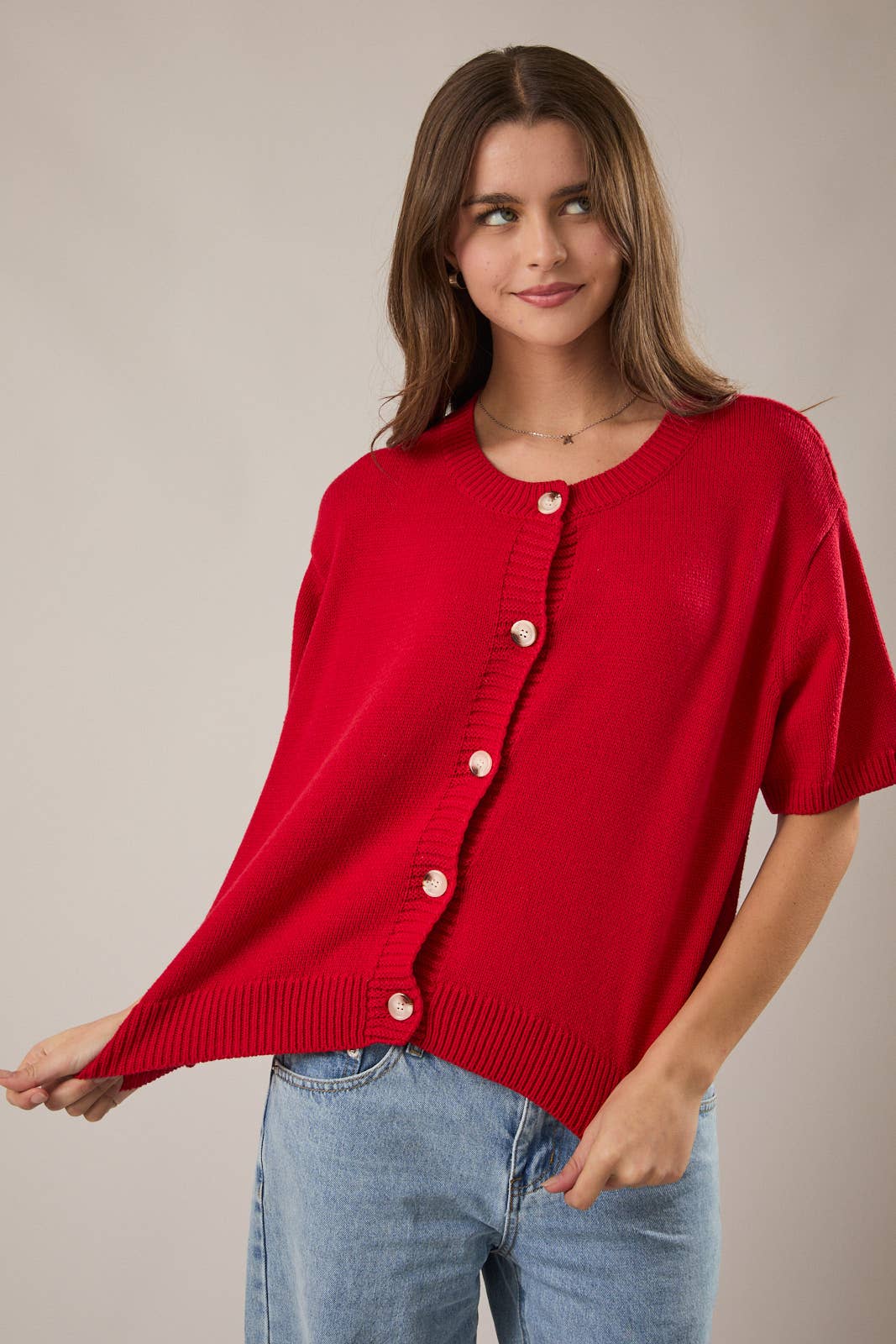 Le-Lis SHORT SLEEVE CARDIGAN: LT BLUE