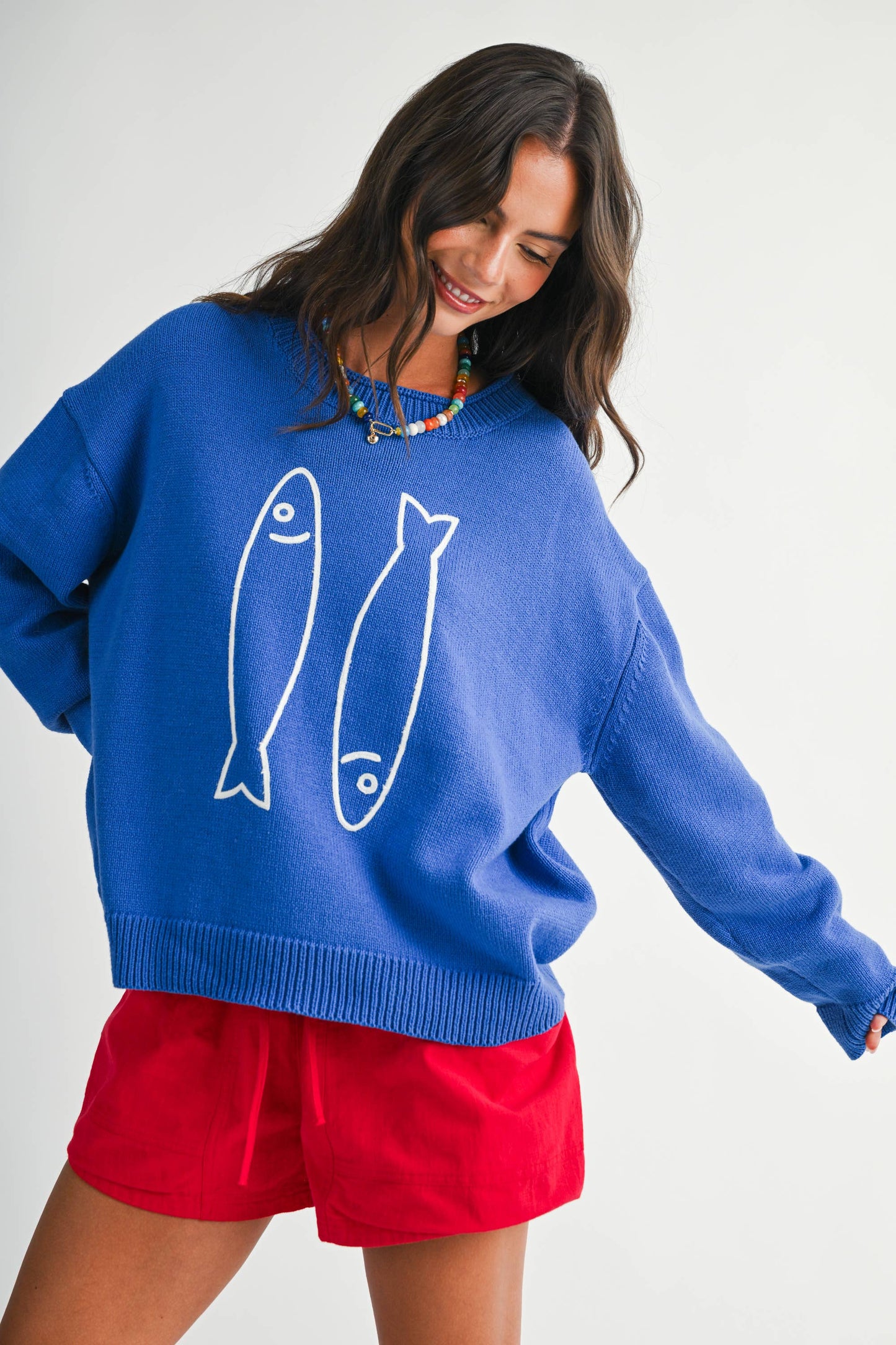Oversized Graphic Knit Sweater Sardine