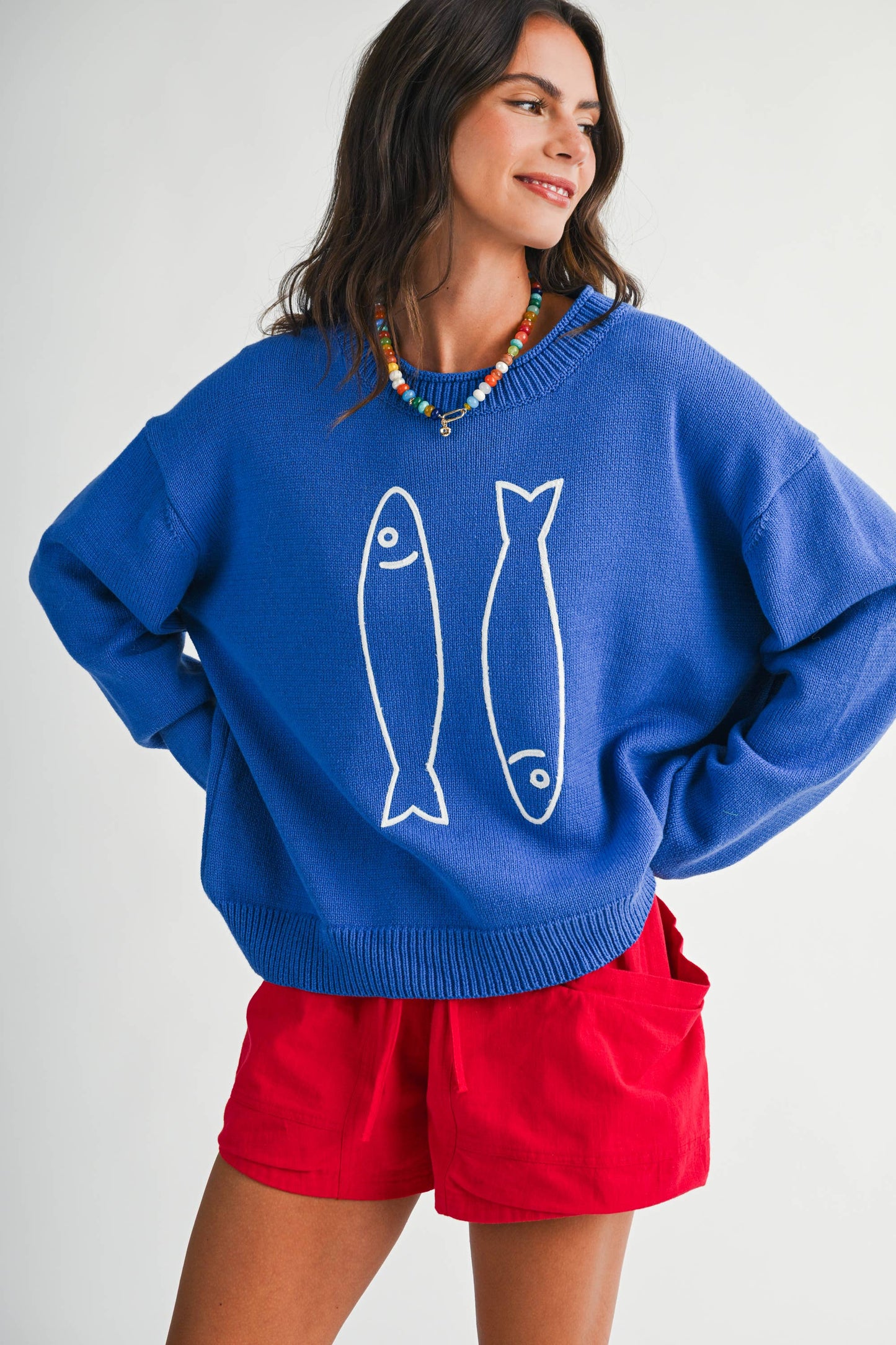 Oversized Graphic Knit Sweater Sardine