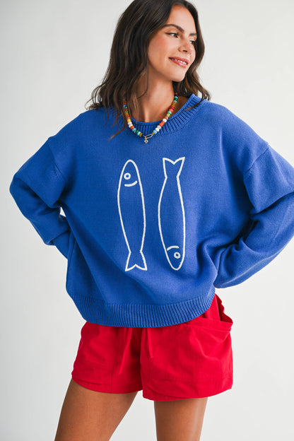 Oversized Graphic Knit Sweater Sardine