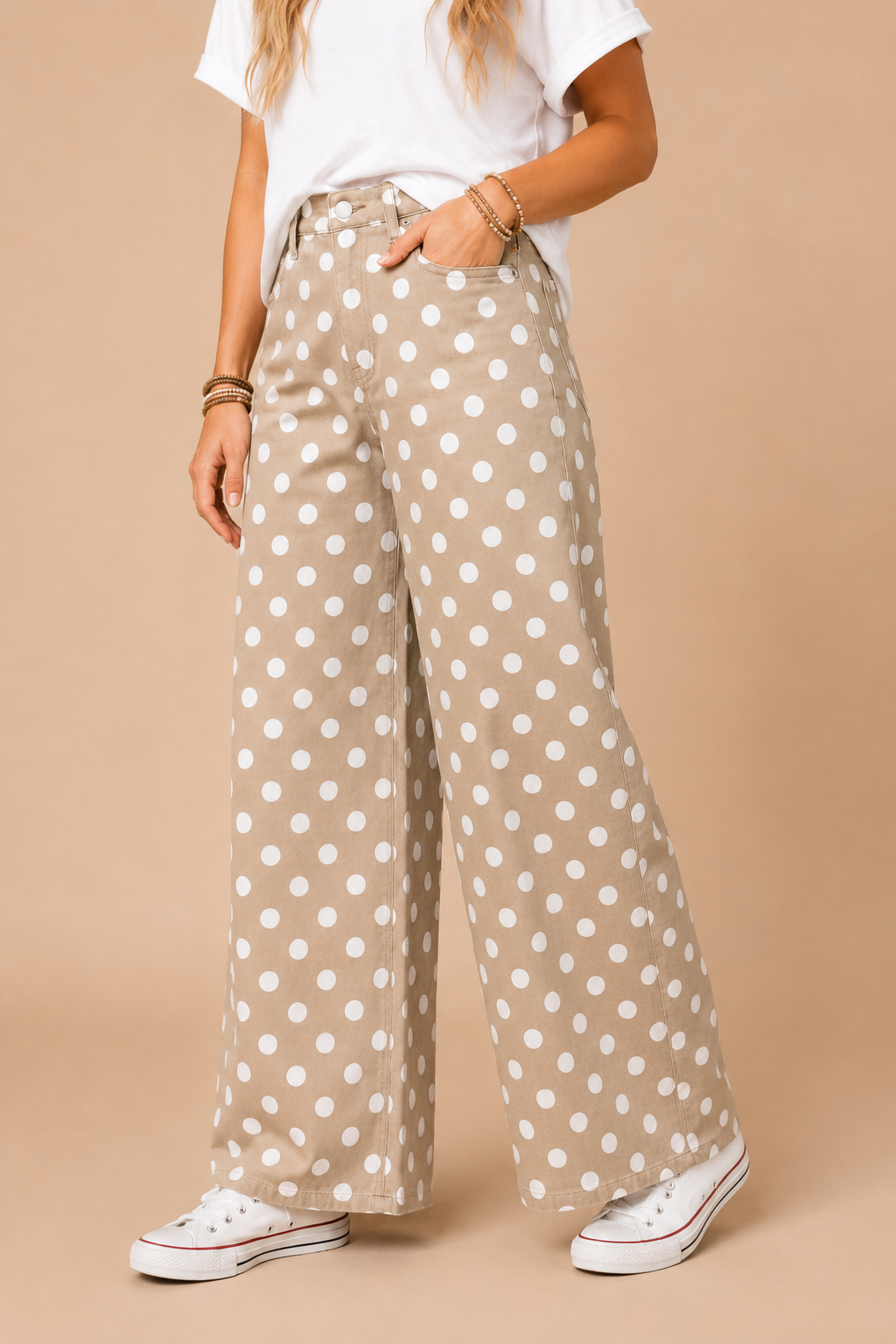 Polkadot Denim Relaxed Khaki/White