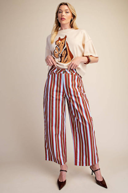 Barrel Leg Stripe Pants Camel/Blue