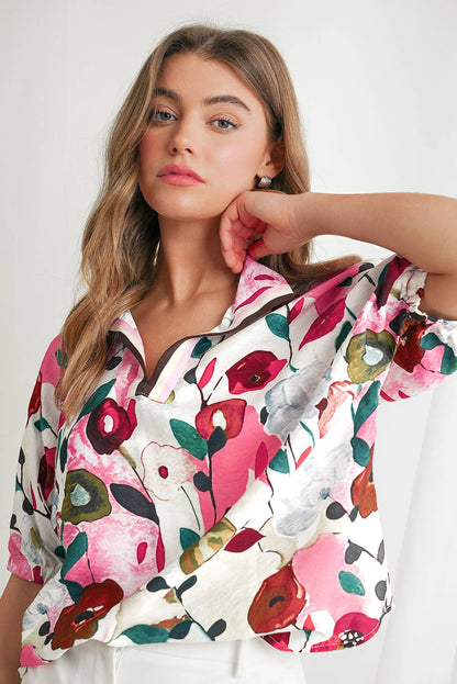 Floral Print V Neck Blouse