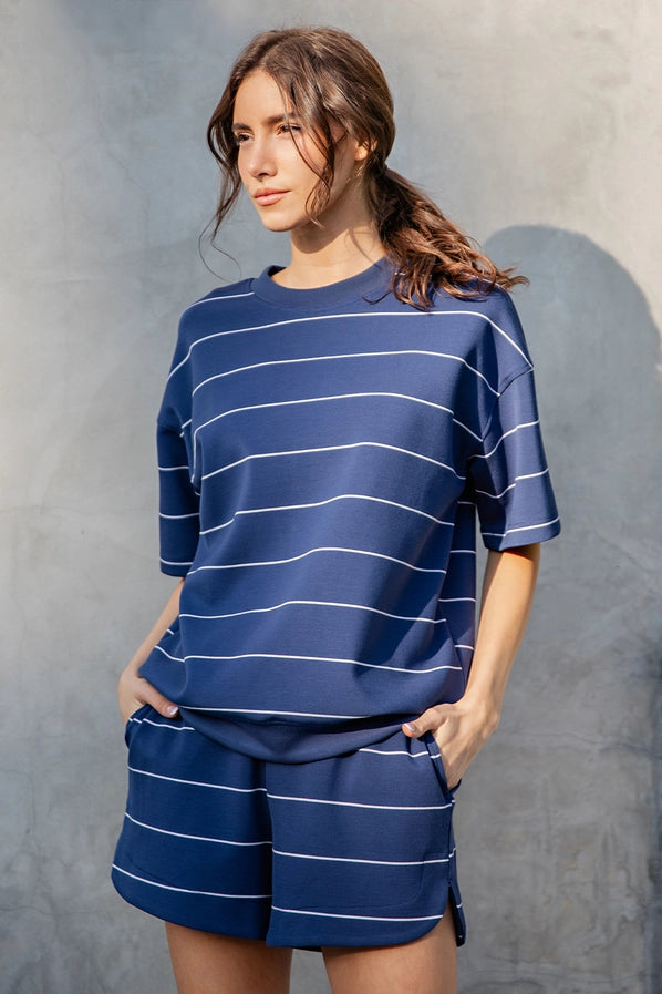 Navy Modal Stripe Crew Neck
