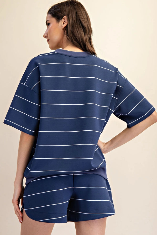 Navy Modal Stripe Crew Neck