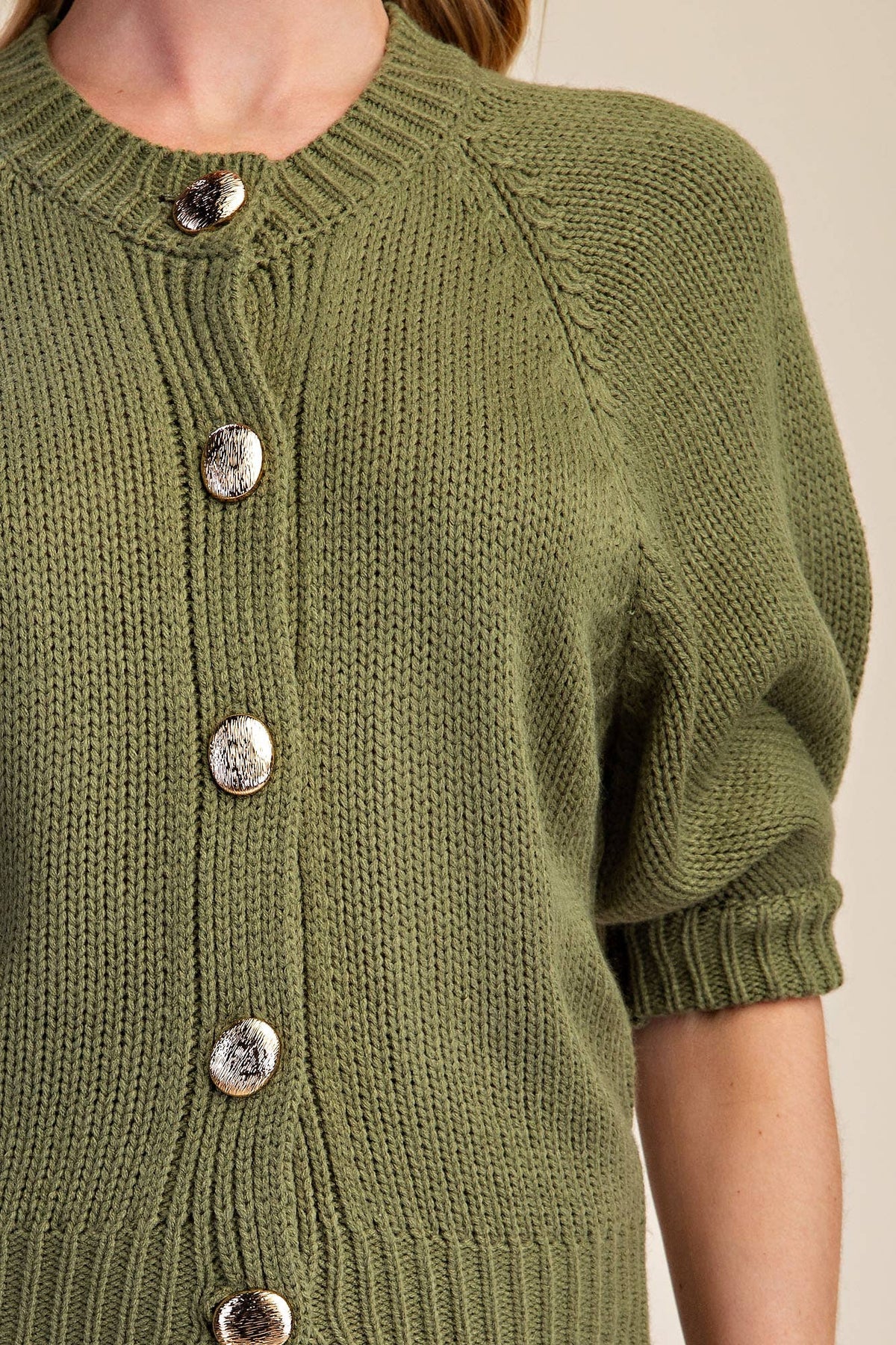 Glam Puff Sleeve Cardigan Olive