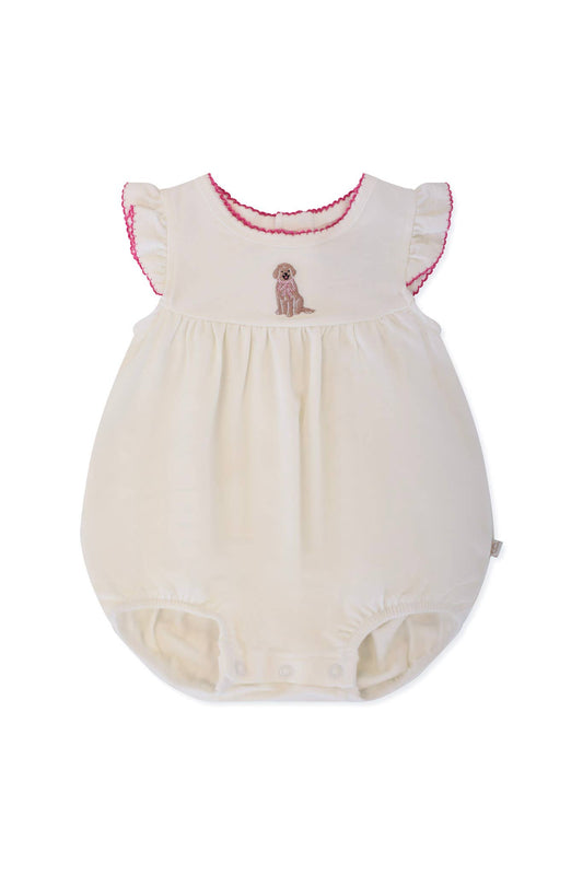 Doodle Puppy- Pip Embroidered Flutter Bubble: 0-3 mo