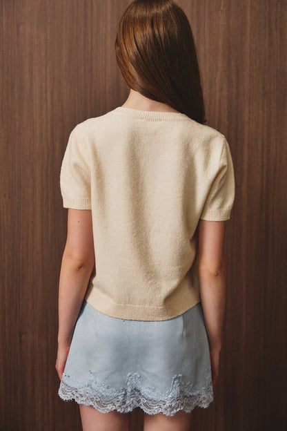 SHORT SLEEVE  Cream Cardigan