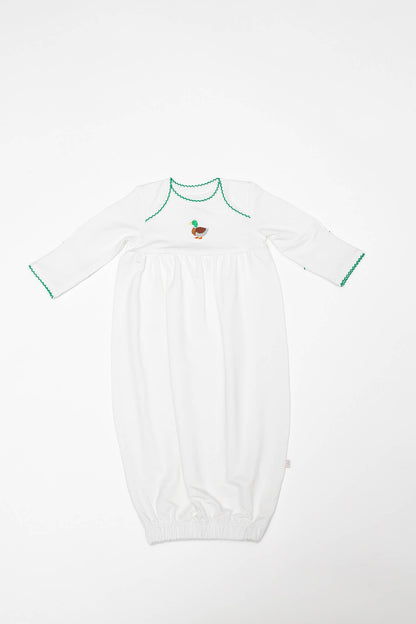 Pip Embroidered Gown - Mallard Duck: NB