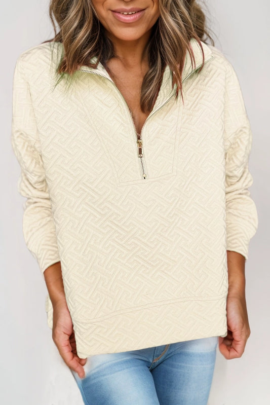 Apricot Quarter-Zip Textured Sweatshirt