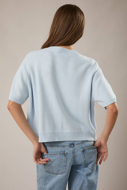 Le-Lis SHORT SLEEVE CARDIGAN: LT BLUE