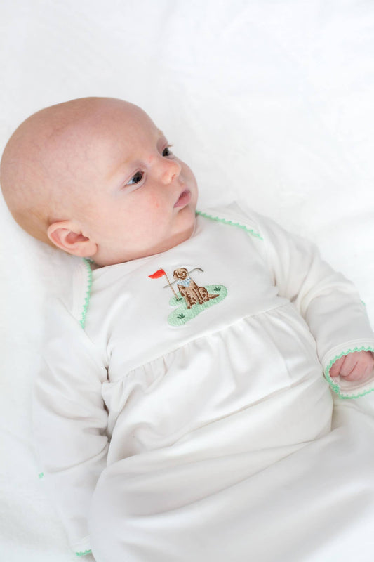Pip Embroidered Gown - Golf Dog: 0-3 mo