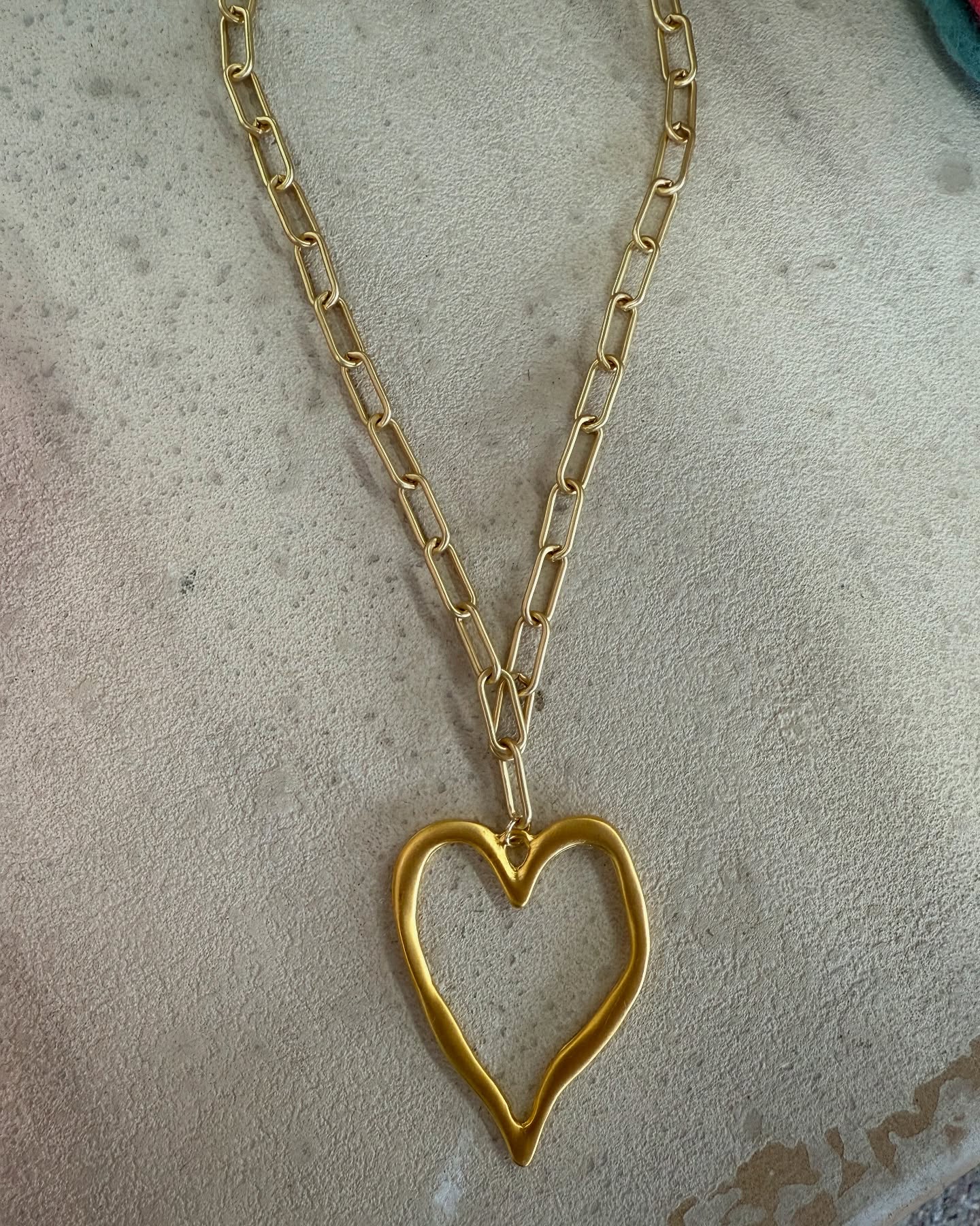 Gold Open Heart Charm Necklace All Gold