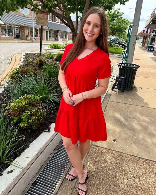 Lily Bright Red V-Neck Dress