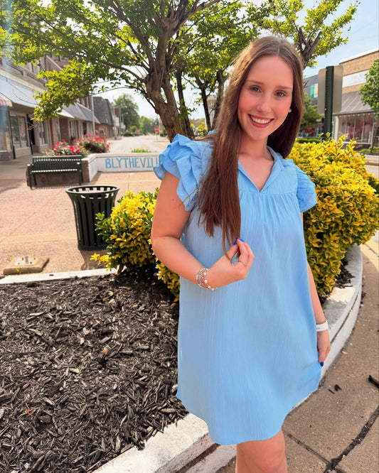 Skyblue V-neck Dress