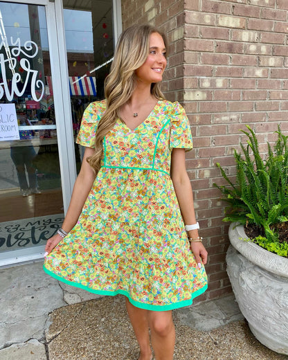 Apple Green Floral Dress