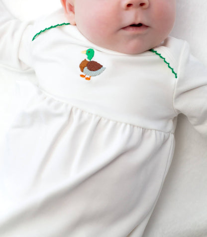 Pip Embroidered Gown - Mallard Duck: NB