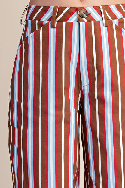 Barrel Leg Stripe Pants Camel/Blue