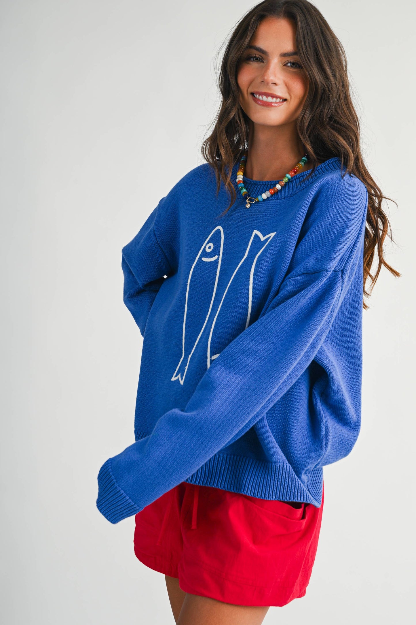 Oversized Graphic Knit Sweater Sardine