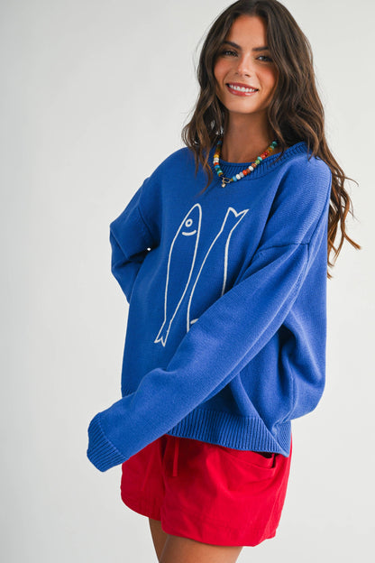 Oversized Graphic Knit Sweater Sardine
