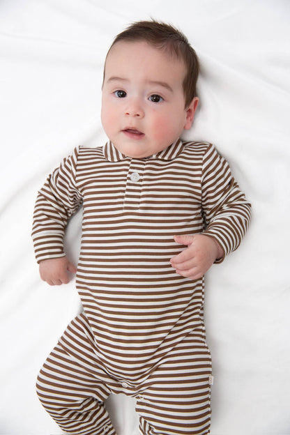 Brown Stripes Sweatshirt Polo Romper 3-6mo
