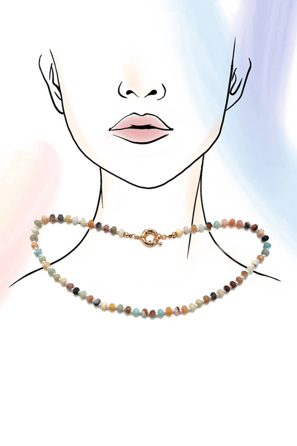 NATURAL STONE CHARM  SPRING CLASP BEADED NECKLACE | 40NK9467: B