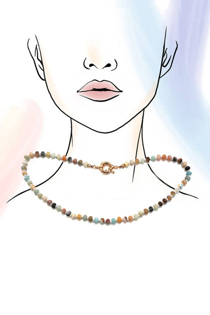 NATURAL STONE CHARM  SPRING CLASP BEADED NECKLACE | 40NK9467: B