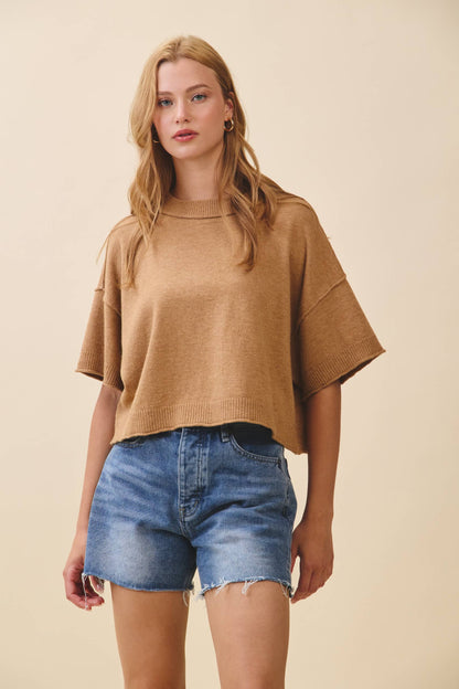 Cropped Short Slv Sweater Camel
