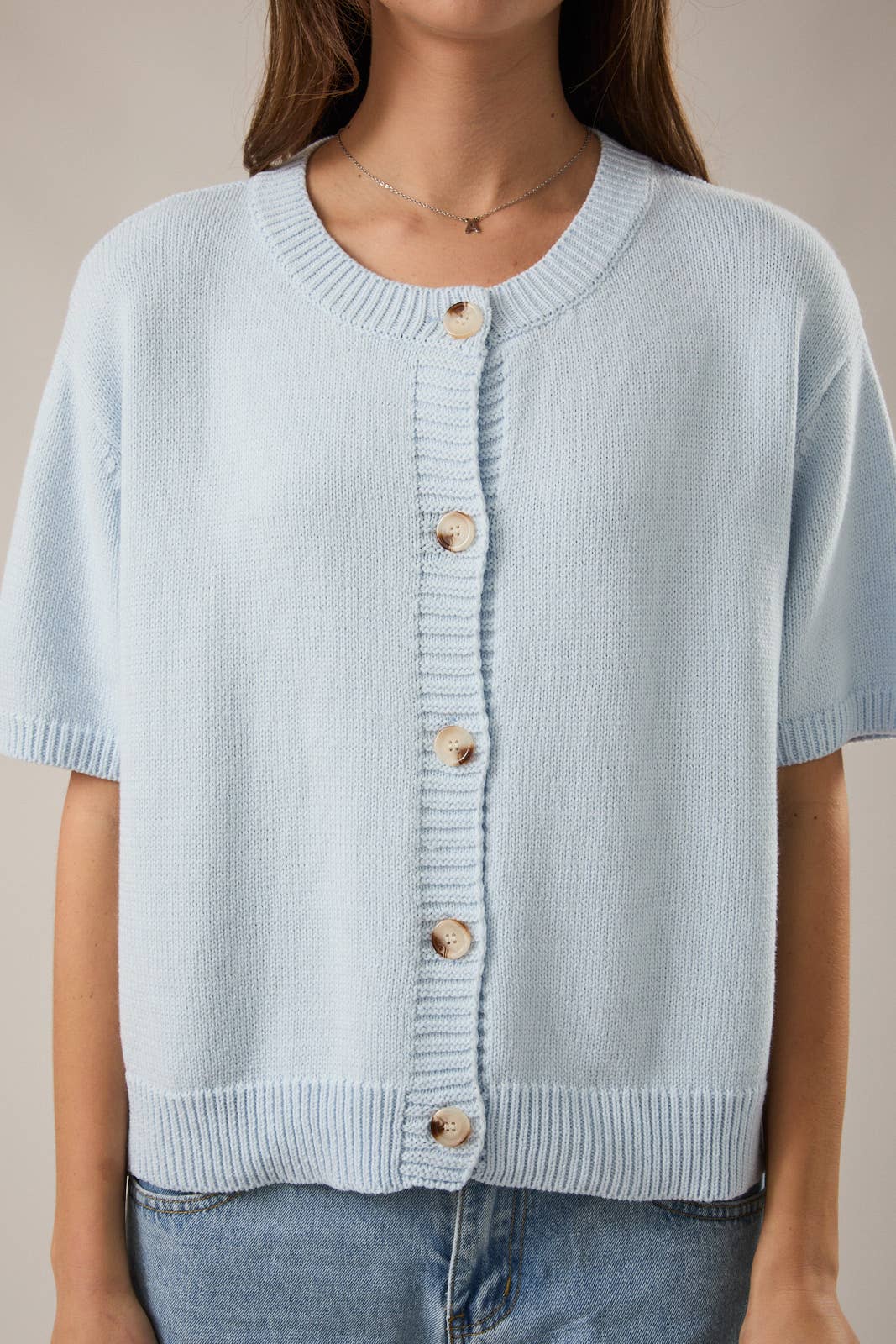 Le-Lis SHORT SLEEVE CARDIGAN: LT BLUE