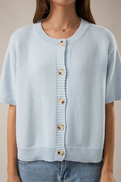 Le-Lis SHORT SLEEVE CARDIGAN: LT BLUE